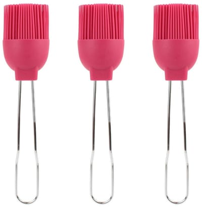 Lily Cook Bakkwasten - 3x - siliconen/metaal - flexibel - invetten - invetkwast - 22 cm - roze
