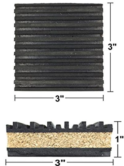 Anti Vibratie Pads - Rubber en Kurk - 4 Pack 3" x 3" x 7/8" voor Geluidsoverdracht Isolatie