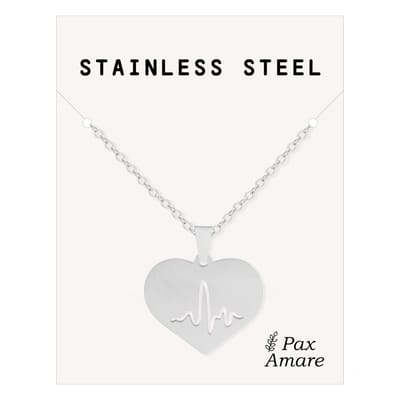 Cadeau Ketting met Hart & Levenslijn - Roestvrij Staal - Zilverkleurig - Cadeau Sieraad op Kaartje - Pax Amare