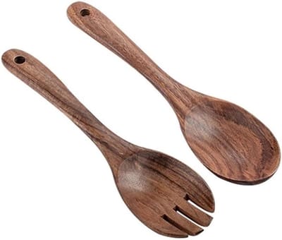 Saladebestek Set - Houten Lepel Vork - Tafel Dienen - Natuurlijk Materiaal - 25.5 cm - Natuurlijk
