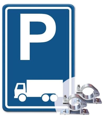 Parkeerbord Vrachtwagen - blauw - Weerbestendig Aluminium - 40x60 cm - Bevestiging: Met paalbeugels Ø48mm