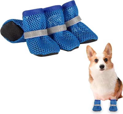 Hondenschoenen Zomer - Pootbescherming Ademend - Bescherming Hete Ondergrond - Verstelbare Reflecterende Banden - Set van 4 - Blauw