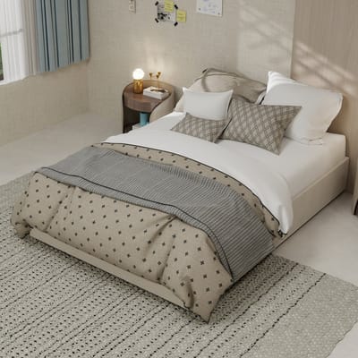Tweepersoonsbedden - 140x200CM - Modern Minimalistisch Bedframe Met Gaslift Pistons - Velours - Beige (Geen Hoofdbord, Geen Matras)