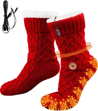 Ynkkvre - Verwarmde Sokken - Elektrisch Verwarmde Sokken - Verwarmde Sokken - USB Verwarming - Dik Fleece Met Sherpa Binnenvoering Voor Constante Warmte Van 40°C - 1 Paar - Voor Thuis/Kantoor/Rood