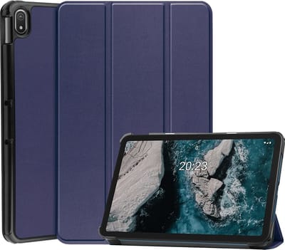Hoesje geschikt voor Nokia T20 hoes boekcase Donker Blauw - Hoesje geschikt voor Nokia T20 hoesje cover smart hoes - hoes Hoesje geschikt voor Nokia T20 Kunstleer - Hoesje geschikt voor Nokia T20 case - T20 Trifold smart Cover