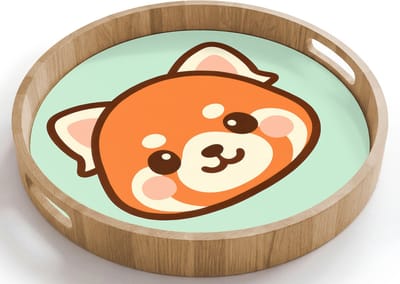 Dienblad rond 40x40 cm - Schootdienblad hout - Rode panda - Groen - Cartoon - Borrelplank rechthoek - Plateau houten dienbladen