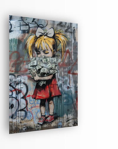 Indoorart - Glasschilderij Streetart Sad Money 40x60 CM - Afbeelding op plexiglas - Inclusief montagemateriaal