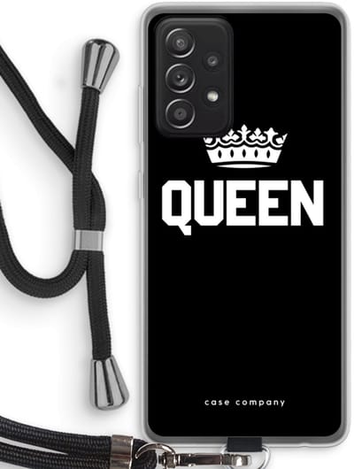 Case Company® - Hoesje met koord geschikt voor Samsung Galaxy A52s 5G hoesje met Koord - Queen zwart - Telefoonhoesje met Zwart Koord - Bescherming aan alle Kanten en Over de Schermrand