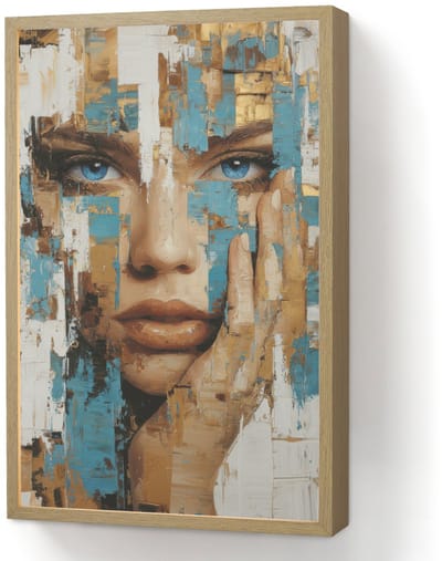 Wandlamp 40x60 cm - Oplaadbaar - Abstract - Penseelstreken - Blauw - Gezicht - Wandlampen binnen woonkamer - Slaapkamer lamp - Decoratieve nachtlamp - Vloerlamp draadloos
