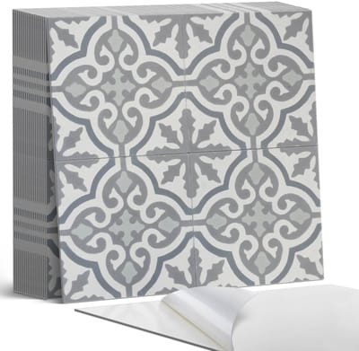 Coloray Plaktegels - Mozaïekpatroon met ornamenten Zelfklevende Tegels - 20 cm x 20 cm - Grijs Plaktegels - 20 stuks - Vierkant PVC Tegels - Plaktegels Badkamer - Plaktegels Vloer - Vinyltegels Vloer Zelfklevend - Wandtegel Zelfklevend