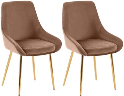 CLP Elmira Set van 2 eetkamerstoelen - Klassiek - Met rugleuning - Met armleuning - Met rugleuning - Velvet - goud/bruin