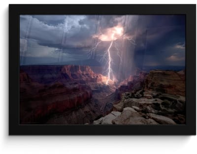 Poster in lijst - Fotolijst 30x20 cm - Posters - Bliksem - Wolken - Canyon - Posterlijst zwart - Decoratie - Wanddecoratie woonkamer - Muurdecoratie slaapkamer