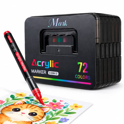 Acrylstiften - set van 72 kleuren - vloeibare inkt met zachte punt - voor lagen en doodles - geschenkdoos