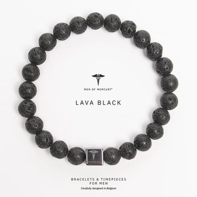 MEN OF MERCURY® Natuursteen Armband Heren - Lava Steen - Zwart - Handgemaakt - Elastisch - Aarding & Versterking - Spirituele Betekenis - 20 cm