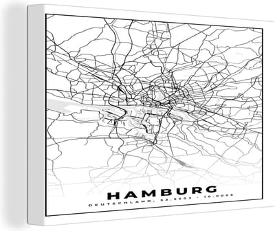 Canvas Schilderij Hamburg - Plattegrond - Kaart - Stadskaart - 30x20 cm - Wanddecoratie