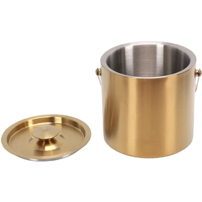 Seau à Glace avec Couvercle 3L Acier Inoxydable Double Paroi Isolé Seau à Glace Contenant pour Boissons Vin Support pour Bière Cocktail or