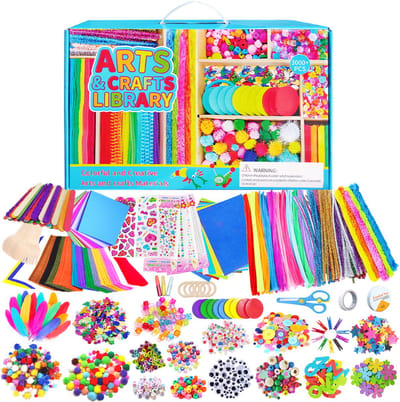 3000+Stuks Knutselset voor kinderen-Zelfmaakset-Knutselkoffer-Knutselwerk voor Kinderen-knutselaccessoires-Wiggle ogen-veren-scrapbooking-pijpenragers-Creatief-pompons-kralen-cadeau voor kinderen