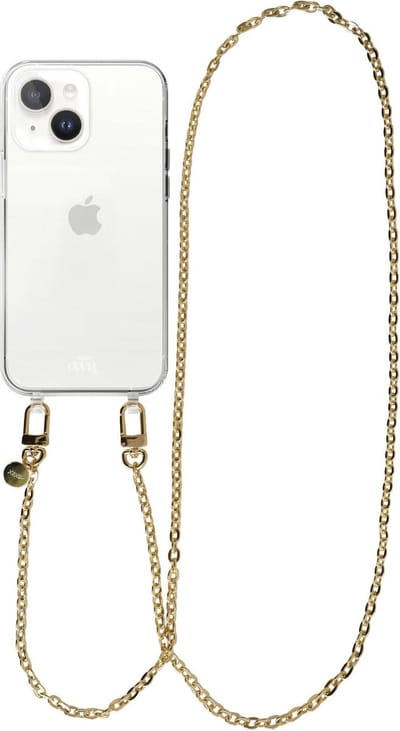 xoxo Wildhearts siliconen hoesje - Geschikt voor iPhone 13 - Dreamy - Telefoonhoesje - Hoesje met koord - Gouden ketting - lang telefoonkoord - Transparant hoesje (lange variant)