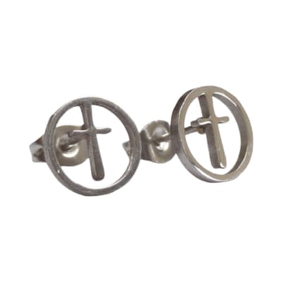 Aramat Jewels | Oorbellen | Stalen ronde oorbellen met kruisje – Zilverkleur – 10mm | | | |10mm | Staal | Kinderen, Volwassenen | Verkleurd niet