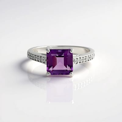 Cavill - Zilveren ring 925 Sterling Zilver met 1,56 ct Siberische amethist - 18K Platina laag - Achthoekig paars met 16 zirkonia - Elegant