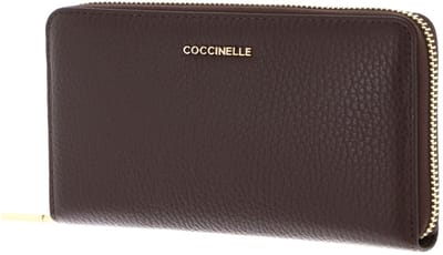 COCCINELLE Leren portemonnee Metallic Soft Wallet Grained Leather Brunette donkerbruin