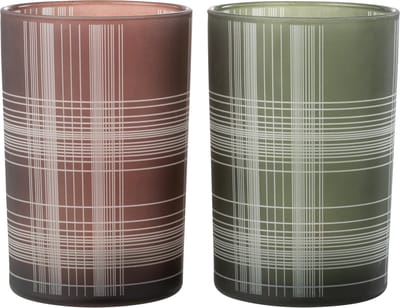 J-Line windlicht Geruit - glas - bruin/groen - large - 2 stuks