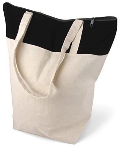 Tote bag met rits - ruime katoen shopper - grote bodem - ideaal voor dagelijks gebruik - SnelShoppen
