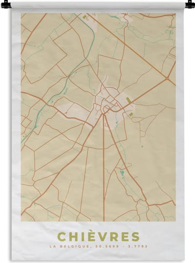 Wandkleed - Wanddoek - Stadskaart - Chièvres - Plattegrond - Vintage - Kaart - 120x180 cm - Wandtapijt