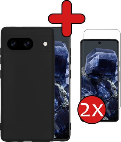 Hoesje - Met 2x Screenprotector - Geschikt voor Google Pixel 8 - Sterk & Shockproof - Telefoon Hoes - Back Cover - Siliconen Case - Telefoonhoes - Zwart
