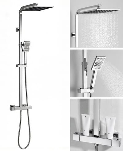 Auralum max Regendouche Set met Thermostaatkraan - RVS Doucheset - 10 inch Douchekop - Regendoucheset - Verstelbare hoogte 110-137cm - Waterbesparend - Chroom