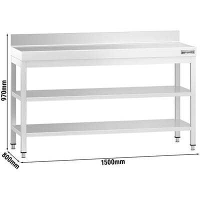 GGM Gastro Edelstahl Arbeitstisch PREMIUM - 1500x800mm - mit Grundboden, Aufkantung & Zwischenboden Zilver