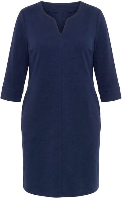 Ulla Popken - Dames - Jurk met structuur tuniekhals 3/4 mouw - Marine - Maat 50+