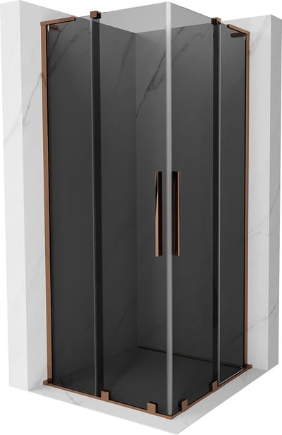 Mexen Velar L Duo schuifdouchecabine 80 x 80 , grafiet, roze goud - 871-080-080-02-43-60