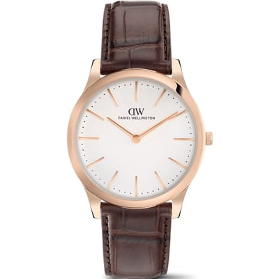 Daniel Wellington DW Watch Pathfinder Brown-Croc Frost-White Rose Gold 39mm