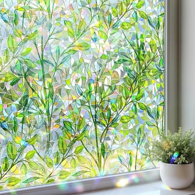 Privacyfolie voor Glazen Ramen met Groen Bladeren Patroon - Decoratieve Anti-UV Raamfilm voor Thuis en Slaapkamer - Statische Hechting 44,3 x 100 cm