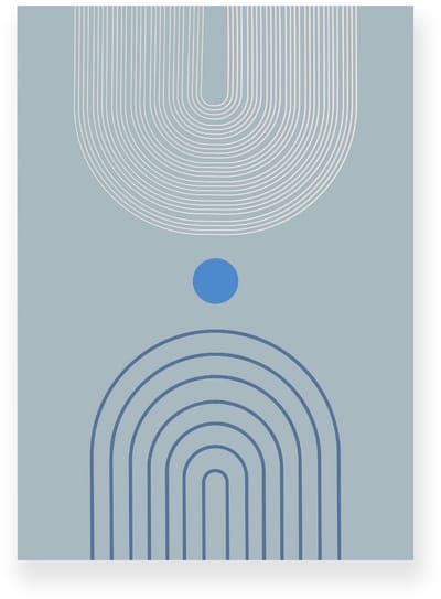 Poster 20x30 cm - Halve Bogen - Lijnen - Blauw - Wit - Minimalistisch - Japandi - Muurdecoratie - Wanddecoratie