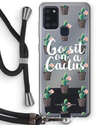 Case Company® - Hoesje met koord geschikt voor Samsung Galaxy A21s hoesje met Koord - Cactus quote - Telefoonhoesje met Zwart Koord - Bescherming aan alle Kanten en Over de Schermrand