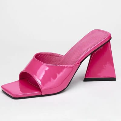 Nieuwe CandyWomen Zomer Kleur Visbek Dikke Hak Vierkante Neus Leer Felle Kleur Luxe Outdoor Slippers 39 pink
