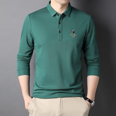 Nouveau T-shirt ample pour homme printemps et automne, T-shirt décontracté en coton à revers pour homme à manches longues XL blue