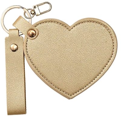 Make-up Spiegel Sleutelhanger Hart Goud – Compacte Zakspiegel Dames – Leren Mini Spiegel – Sleutelhanger Spiegel – Cadeau voor Vrouwen