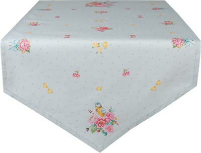 Clayre & Eef Tafelloper 50x160 cm Groen Katoen Bloemen