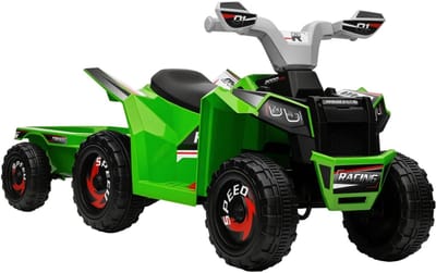 Elektrische Kinderquad met Aanhanger - Voertuig met 4 Wielen - 6V - tot 2,5 km/u - Kinderen 1,5-3 jaar - 50 minuten Rijtijd - voor Kinderen - Kindervoertuig - Accuvoertuigen - Groen