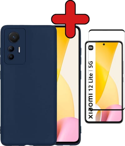 Hoesje - Met Screenprotector - Geschikt voor Xiaomi 12 Lite - Sterk & Shockproof - Telefoon Hoes - Back Cover - Siliconen Case - Telefoonhoes - Donkerblauw
