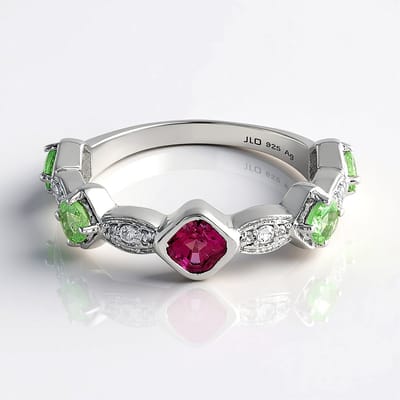 Cavill - Zilveren ring 925 Sterling - Platina plated - Nigeriaanse roze toermalijn 0,32 ct & tsavoriet 0,58 ct - Elegante kleurrijke ring