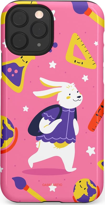 Casetastic hoesje geschikt voor Apple iPhone 11 Pro - Dubbellaagse bescherming - Slimme konijnensprongen - Fashion Case - Koraal Geel Roze
