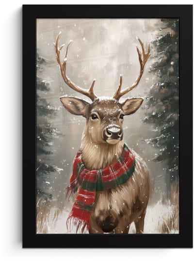Poster in lijst - Fotolijst 20x30 cm - Posters - Winter - Bos - Rendier - Donker - Posterlijst zwart - Decoratie - Wanddecoratie woonkamer - Muurdecoratie slaapkamer