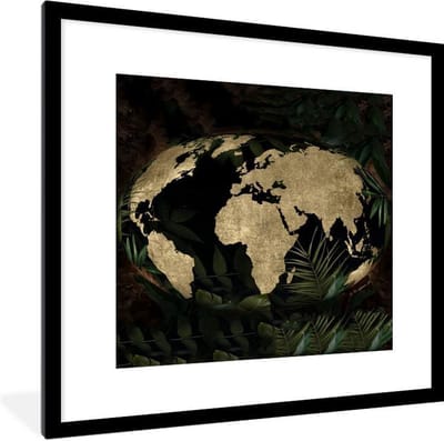 Poster in lijst - Fotolijst 40x40 cm - Posters - Wereldkaart - Vintage - Wereldbol - Posterlijst zwart - Decoratie - Wanddecoratie woonkamer - Muurdecoratie slaapkamer