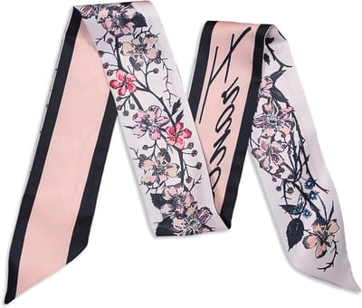 Dunne Zijde Sjaal voor Vrouwen en Meisjes met Bloemen- en Boomprint, Elegante Lange Neckerchief en Slimme Ribbons voor Diverse Stijlen