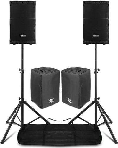 Power Dynamics PDY212A actieve speakerset met statieven en beschermhoezen - 12 inch - 1400W