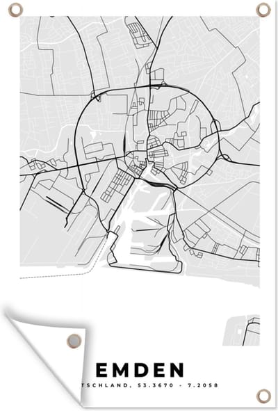 Muurdecoratie Stadskaart - Emden - Kaart - Duitsland - Plattegrond - 120x180 cm - Tuinposter - Tuindoek